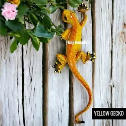 Buy Yellow Speckled Gecko Lizard Sculpture Garden Ornament Wall Art Home Decor Gift • 12.73£