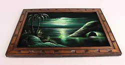 Buy Vintage Black Velvet Tropical Seascape Painting Rustic Wood Frame 15 X21  • 44.85£