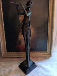 Buy Bronze Statue Sculpture Of Flute Player Very 22 INCHES  Tall. • 130.47£