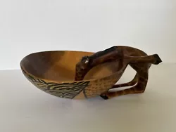 Buy African Giraffe Drinking Bowl Painted Hand Carved Wood Decorative 9” X 7” • 13.12£