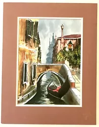 Buy 60s Italian Watercolor Venice Canal Gondola Rustic Tuscan MCM Art Travel 19x15  • 93.78£