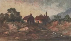 Buy Cottages In Landscape - Antique Watercolour Painting - 19th Century • 80£