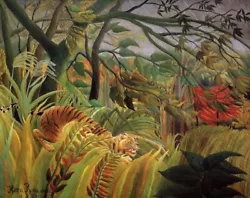 Buy Hand Painted Oil Painting Henri Rousseau - Tiger In A Tropical Storm Surprised! • 61.15£
