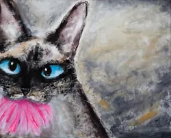 Buy Abstract Cat Painting Siamese Collectible Floral Signed 16 X 20 Samantha McLean • 114.16£
