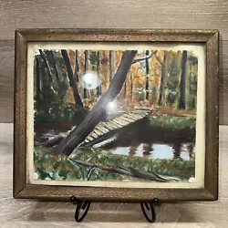 Buy Wood Framed Canvas Painting Woods Creek Forest Vegetation Scene Un-Signed • 9.79£
