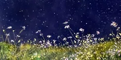 Buy Midnight Garden Grey, Navy - Imaginative Dreamy Starlit Floral Art - By J TAYLOR • 295£