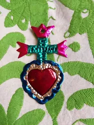 Buy Mini  Mexican Tin Heart Milagro Handcut & Painted Authentic Folk Art  #15 • 3.75£