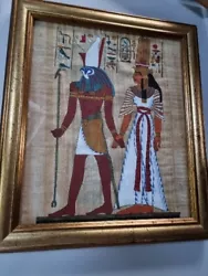 Buy 🌟Vintage Framed Egyptian Papyrus Hand Painted Art - Queen Nefertari & Horus🌟 • 47.50£