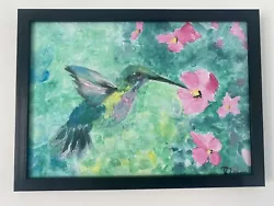 Buy Hummingbird Painting In Acrylic On A Flat Canvas Framed In A Black A4 Frame • 10£