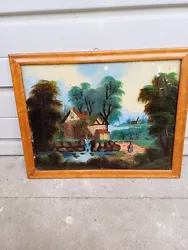 Buy Antique Reverse Painting On Glass With Attractive Tiger Maple Frame.. • 30£