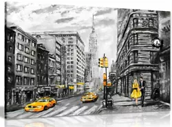 Buy Black White Yellow New York City Oil Painting Canvas Wall Art Picture Print • 15.99£