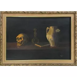 Buy Vintage Dutch Style Chiaroscuro Still Life With Skull, Signed (1970, OOC) • 1,584.28£