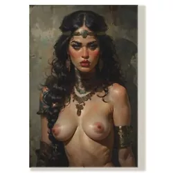 Buy Canvas Mounted |Tin Option Nude Paint Art Female Native Barbarian Viking 38044 • 27.99£
