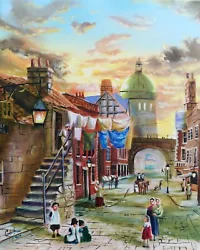 Buy Northern Art Original Oil Painting Nostalgic Washing Day Street Scene • 100£