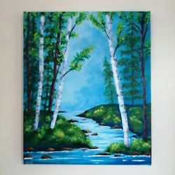 Buy Original Acrylic Painting On Stretched Canvas Impressionistic Forest Stream  • 5£
