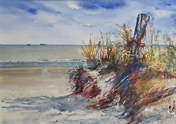 Buy Beach Seascape Original Framed Watercolour Painting Unique Gift  • 39£