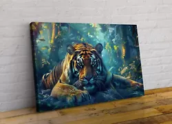 Buy Tiger Lying In Jungle Cat Animal Canvas Wall Art Painting Picture Poster Print • 11.99£