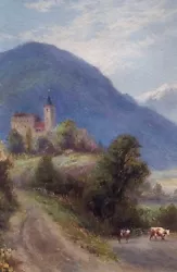 Buy Attrib John MacWhirter Antique Watercolour Painting Switzerland Castle Landscape • 113£