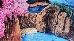 Buy Seascape With Cherry Blossom A4 Painting Print - 210 X 297 Cm Art Print Seascape • 9.99£
