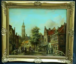 Buy LARGE 20thC DUTCH TOWN MARKET JOHAN HAANSTRA 1914-1991 ANTIQUE Oil Painting • 56£