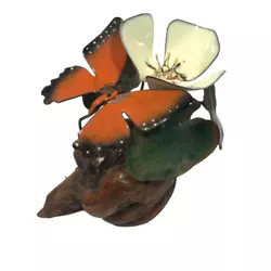 Buy Vintage Sculpture Driftwood Base Butterfly Flower Leaves Enamel Copper Metal 4  • 25.69£