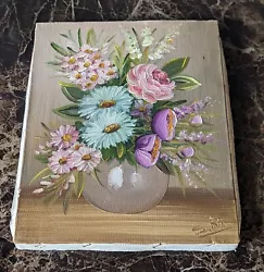 Buy Vintage Flowers In Vase Oil Painting On Canvas. Stapled To Wood Frame And Signed • 28£