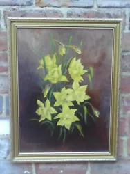 Buy Vintage Framed 1977 Oil Painting Of Daffodil Flowers -signed • 24£