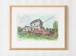 Buy 'The Village' -  Original Watercolor Painting With Frame A4 • 32.99£