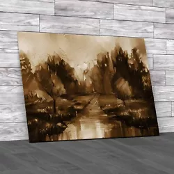 Buy Colorful Autumn Trees Hand Painted Landscape Sepia Canvas Print Large Picture • 59.95£