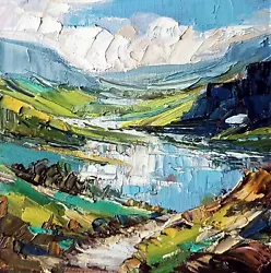 Buy ORIGINAL Art Oil Painting Expressionist Landscape Art Signed Mountains Lake • 10£