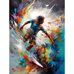 Buy Surfer Surfing On Rainbow Paint Splat Waves Huge Wall Art Print Picture 18X24 In • 15.99£