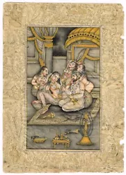 Buy Hand Miniature Old Painting Of Mughal Harem Scene Art On Paper 7.5x10.5 Inches • 929.51£