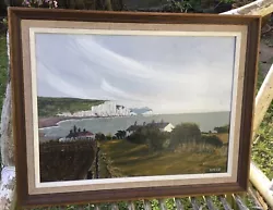 Buy Framed Cliff Seascape View Cuckmere Haven Sussex Oil Painting - Signed D.M.I.J • 34.99£