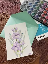Buy Iris Original Watercolor Painting On Paper. With Envelope 5x7inches. Signed • 13.86£