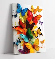 Buy Colourful Butterflies Impasto Painting -framed Canvas Wall Art Picture Print • 59.99£