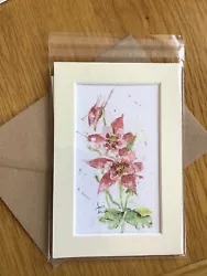 Buy ORIGINAL Watercolour Card. Painting Gift. Mounted Birthday Card Aquilegia Flower • 6.80£