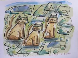 Buy Original Watercolour Painting Cats 'Three Small Lions' Signed Georgina Scott • 11£