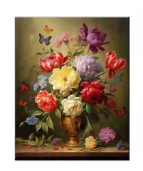 Buy Butterflies Painting-Flowers And Butterflies Oil Painting Printed On Canvas-02 • 6.77£