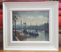 Buy View Of London With Albert Bridge And The Thames, Oil Painting • 420£