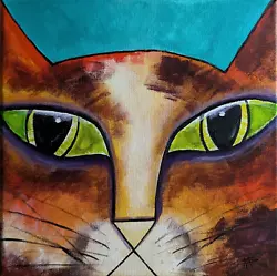 Buy Original Cat Painting Collectible Face Impressionism Art Samantha McLean 10 X 10 • 185.45£