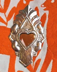 Buy Small Mexican Natural Silver Tin  Heart Milagro Mirror Handmade Folk Art #7 • 11£
