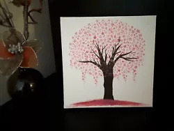 Buy Pink Cherry Blossom Tree  Original Painting By KCD 20cmx20cm Stretched Canvas • 18£