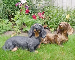 Buy Bronze Dachshund Dogs Garden Sculpture Black Sausage Dog Home Ornament Statues  • 21.15£