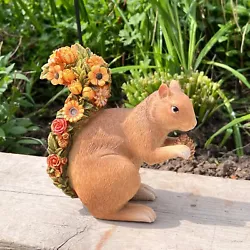Buy Squirrel Ornament Floral Tail Sculpture Figurine Statue Garden Outdoor Home Gift • 22£