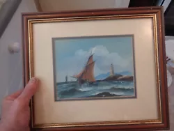 Buy Small Oil Painting Of Boat,at Sea, 7 1/2  X 5 1/2 , Framed 13 X 11 • 10£
