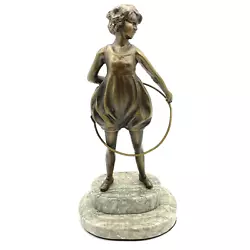 Buy Vintage Bronze Statue Of Girl With Hulahoop On Marble Base • 57.18£