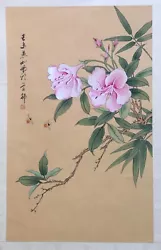 Buy Original Antique Chinese Watercolour Ink Painting On Silk Blossom & Bees Study • 43£