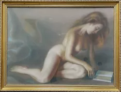 Buy Large Stunning Mid-century Vintage Female Nude Model Pastel Portrait Painting • 585£