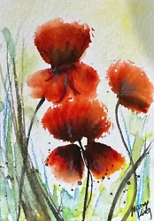 Buy Watercolor ACEO 2.5 X 3.5  Original Painting By Mary King - Poppies • 5.72£