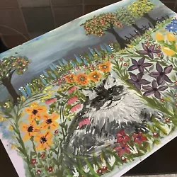 Buy Acrylic Painting By Anita Cat Flowers Nature Garden • 11£